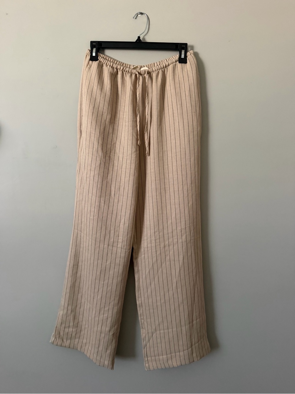 Marshalls Beige Pinstripe Wide-Leg Drawstring Pants